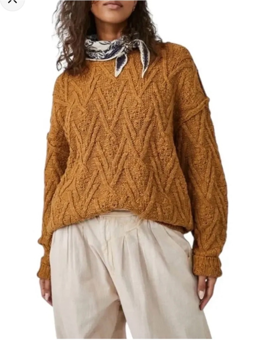 Free People Isla Cable Tunic Sweater in Spice Cake - Medium